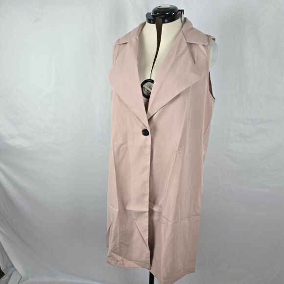 Shein Sleeveless Cardigan Women's 0XL Beige One Button Closure Long Length - Picture 12 of 16